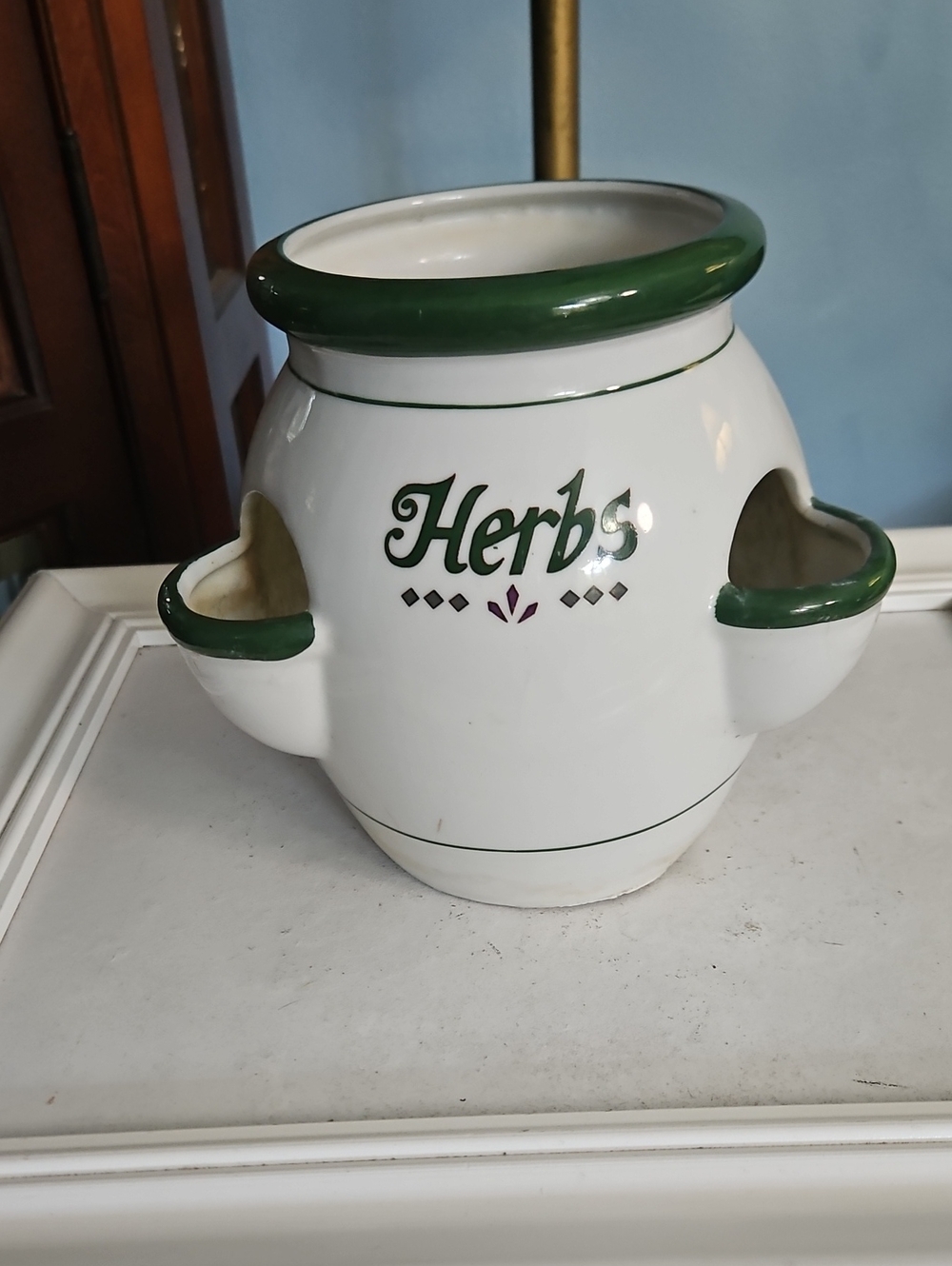 Vintage Herbs Ceramic Countertop Planter - Green Trim